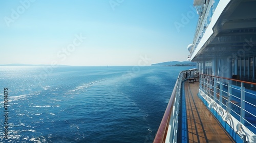 View from a boat to the blue sea. Greece summer vacations. View from a large cruise ship at sea.