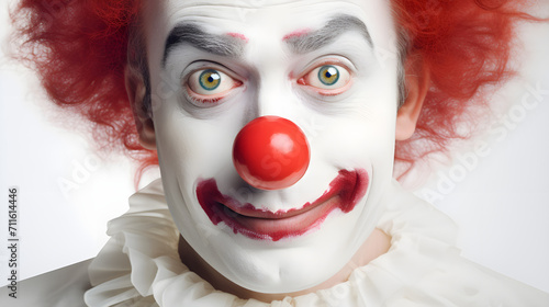 Portrait of a cheerful surprised clown on a white isolated background