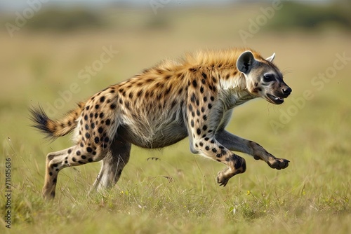 Hyene Running In Savana photo