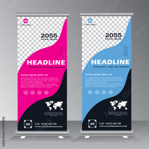 roll up banner stand design with abstract Background, colorful standee design, vertical banner, x standee banner template. pull up banner, presentation and brochure flyer. vector, 