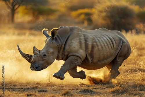 Rhinoceros Running In Savana