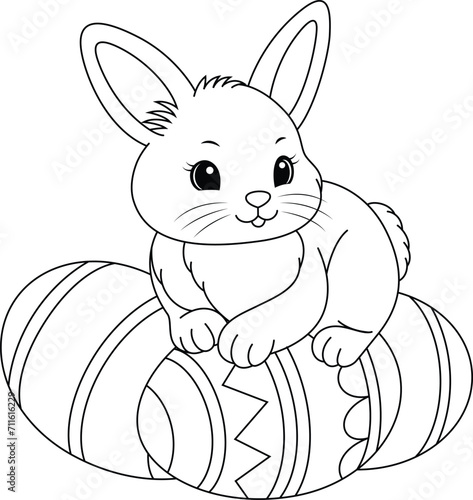 Kawaii Easter Bunny with easter eggs coloring page 