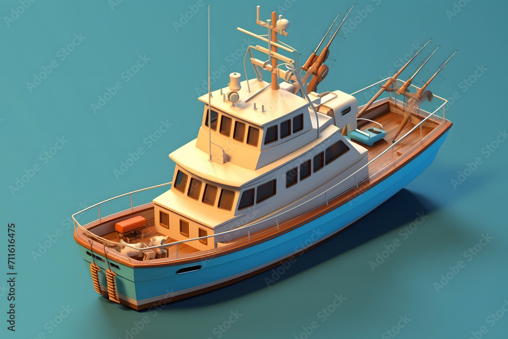 3d rendering isometric style fishing boat