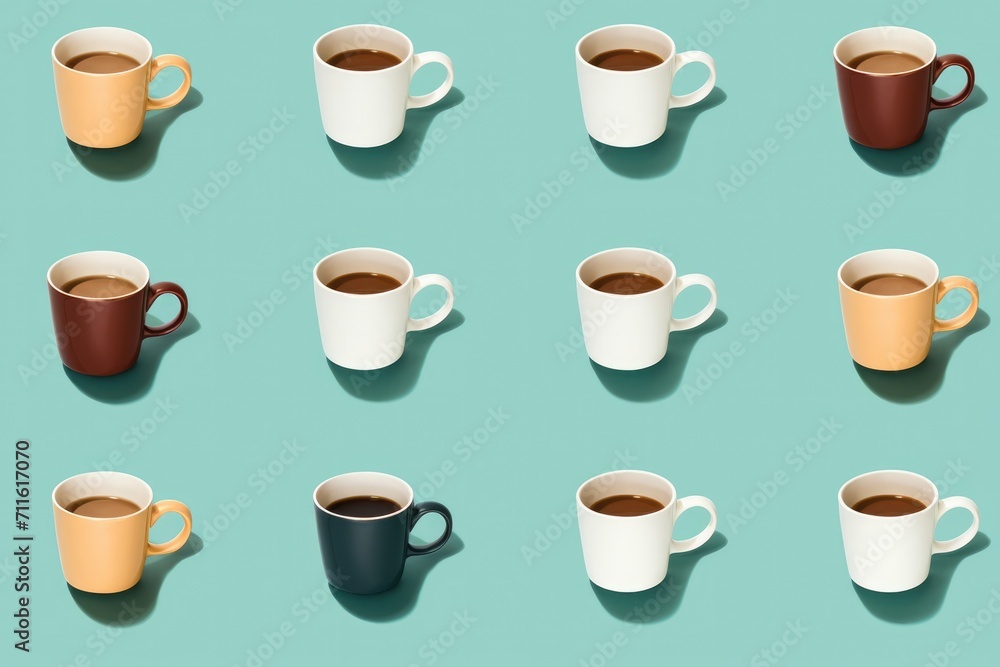 Coffee mugs on green background pattern. Coffee mugs on green background pattern.