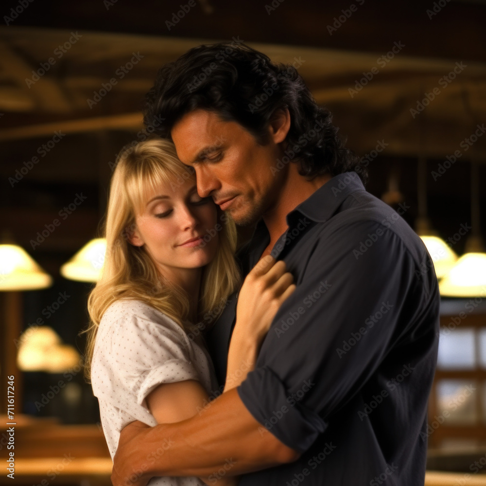 Retro romance novel style pose of an amorous couple. Retro romance novel style pose of an amorous couple.