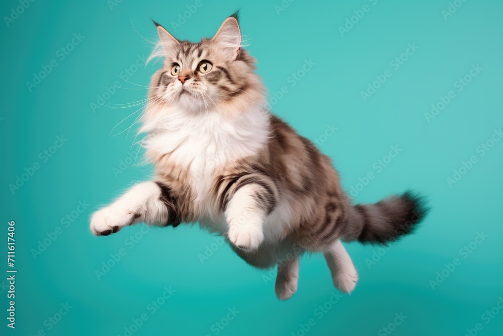 Obraz premium Cute cat on coloured studio background.