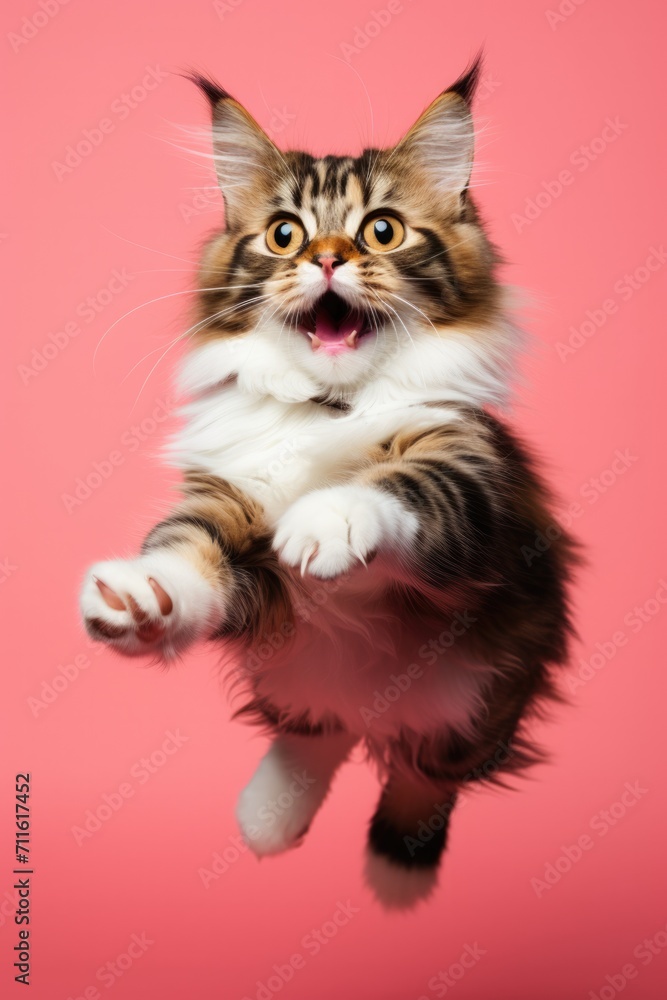 Cute cat on coloured studio background.