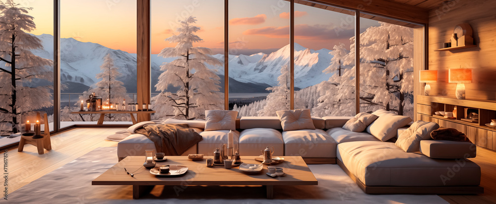 Image showcasing Spacious Scandinavian-style interior with large stained glass windows ...