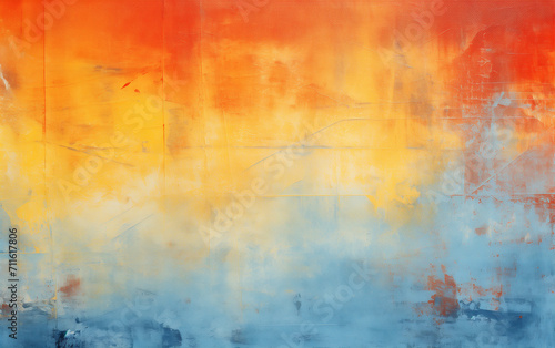 Abstract Canvas Art with Textured Red and Orange Hues Melding into Yellow and Blue Accents © Misutra
