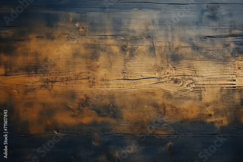Rustic Americana Elegance with Dark Gold and Indigo Hued Wooden Texture Spontaneous Scratched Markings and Metallic Rotations on an Eroded Surface photo