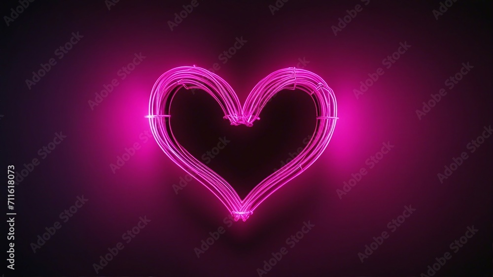 background with heart neon light heart on a dark background. The heart is pink and has some wires and tubes on it. background with heart neon light heart on a dark background. The heart is pink and has some wires and tubes on it.