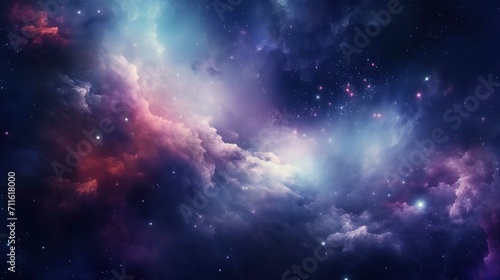 An image of a galaxy and nebula stars, in the style of ethereal atmosphere, photobashing, light maroon and dark blue, ethereal cloudscapes, vibrant color gradients, mixes realistic and fantastical ele photo