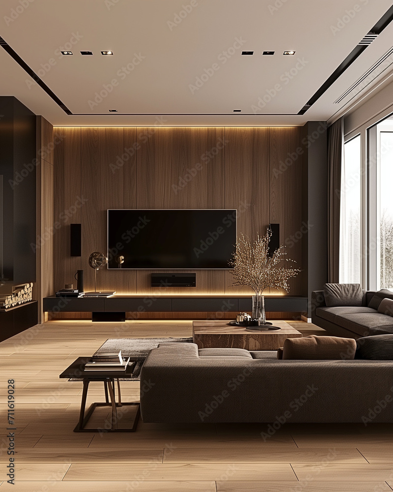 luxus Wohnzimmer mit Couch und Fernseher, seichte harmonische Farben, beige luxus Wohnzimmer mit Couch und Fernseher, seichte harmonische Farben, beige