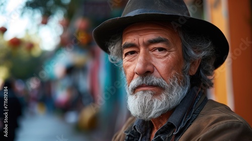 Bearded Latino man in casual clothes In the garden on a spring day