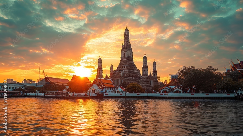 Wat Arun is a Buddhist temple in the Bangkok Yai District, Bangkok, Thailand. Wat Arun is one of the famous sunset landmark temples in Bangkok. Giant in front of Wat Arun Church
