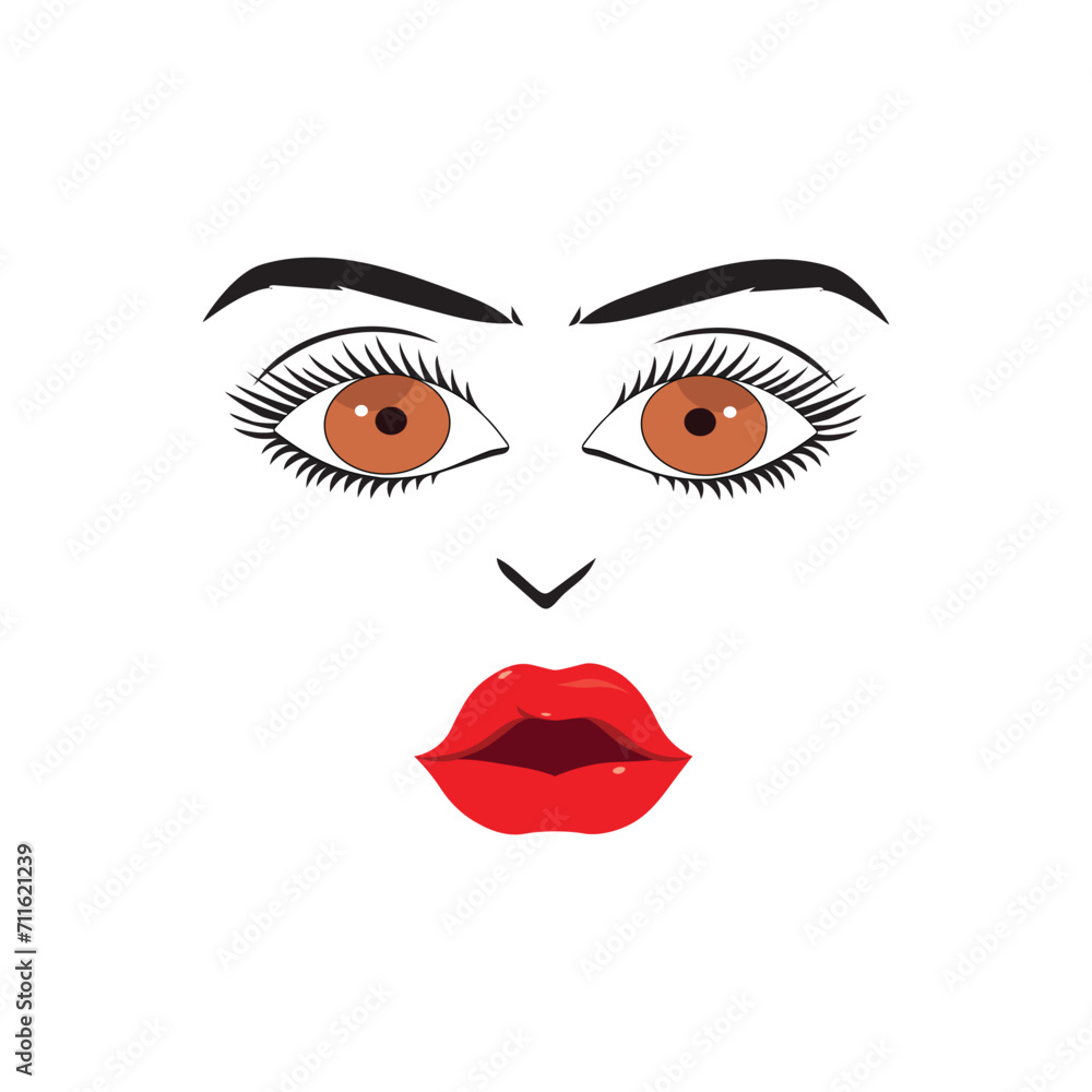 Beautiful woman face with red lips vector. Fashion model face close up, vector illustration. Beautiful woman face Eyebrow eyelashes sexy lips. EPS10. Beautiful woman face with red lips vector. Fashion model face close up, vector illustration. Beautiful woman face Eyebrow eyelashes sexy lips. EPS10.