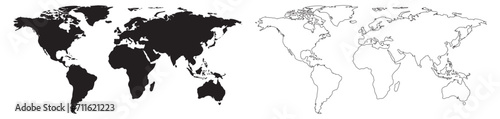 World map on isolated background. Blank outline map of World. Similar black world map for infographic. Vector illustration.