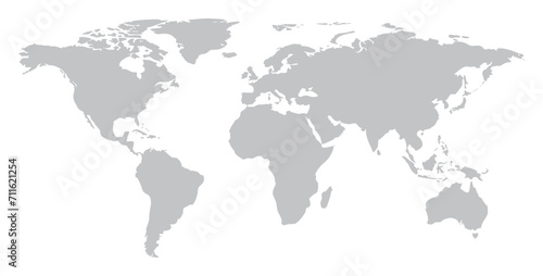 Gray world map on isolated background. Similar gray world map for infographic. Vector illustration. photo