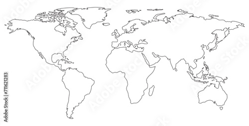 World map on isolated background. Blank outline map of World. Vector illustration