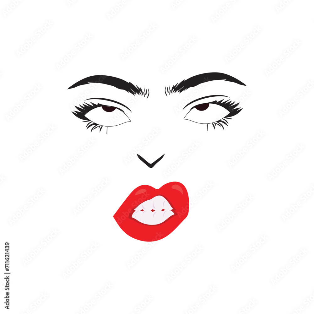 Beautiful woman face with red lips vector. Fashion model face close up, vector illustration. Beautiful woman face Eyebrow eyelashes sexy lips. EPS10. Beautiful woman face with red lips vector. Fashion model face close up, vector illustration. Beautiful woman face Eyebrow eyelashes sexy lips. EPS10.
