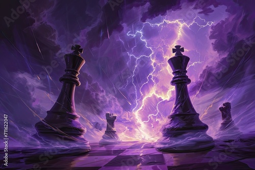 Four prominent chess pieces including two kings and two rooks are placed on a chessboard photo