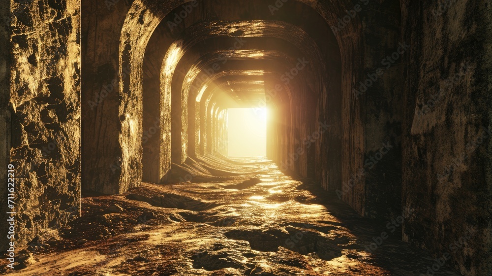 Old tunnel with light coming through it