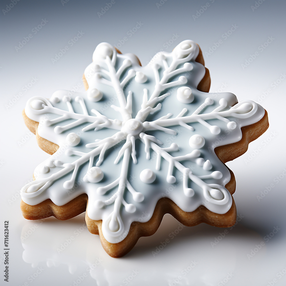 Snowflake pattern cookies isolated on white background.Close up view Snowflake pattern cookies isolated on white background.Close up view