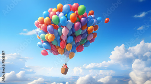 A Colorful Balloon Fiesta in the Blue Sky,, Delightful Joy with Colorful Balloons Above