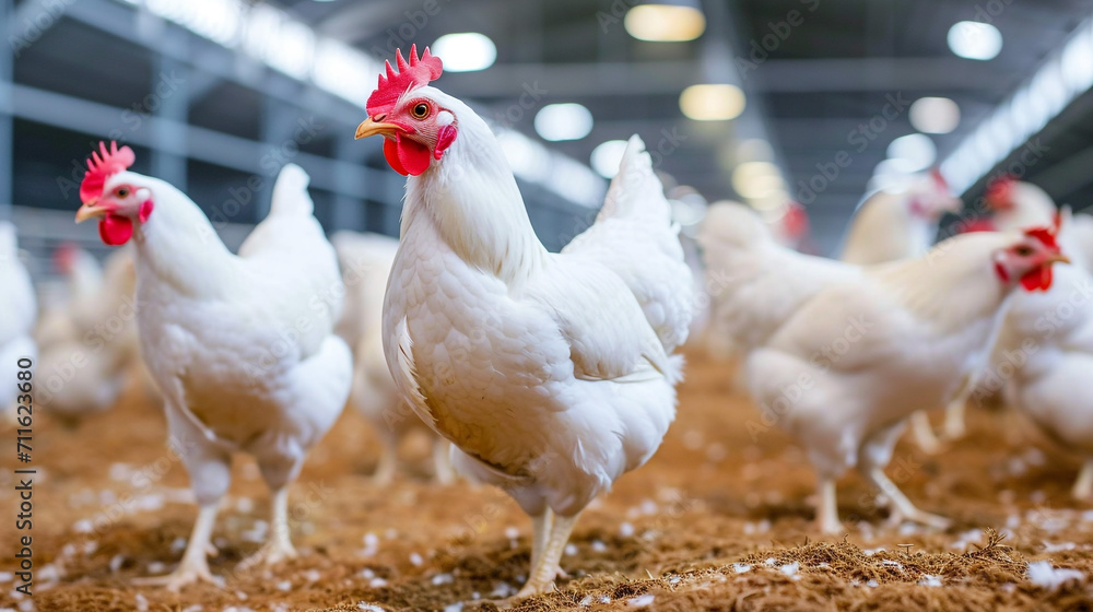 Fototapeta premium close up white chicken in poultry farm