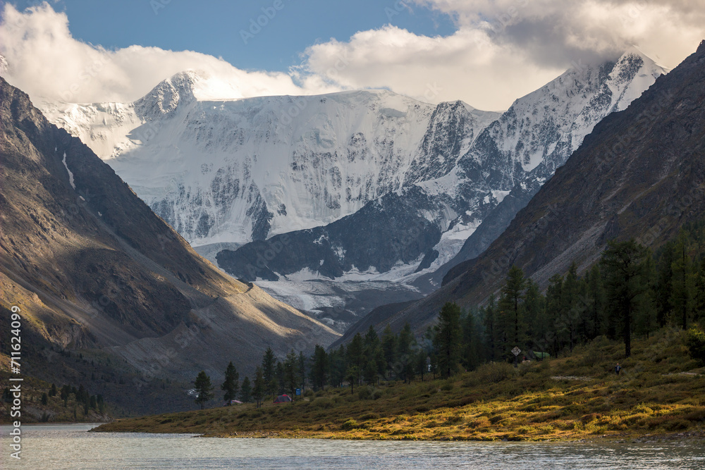 Fototapeta premium Mount Belukha at sunset. Altai Mountains