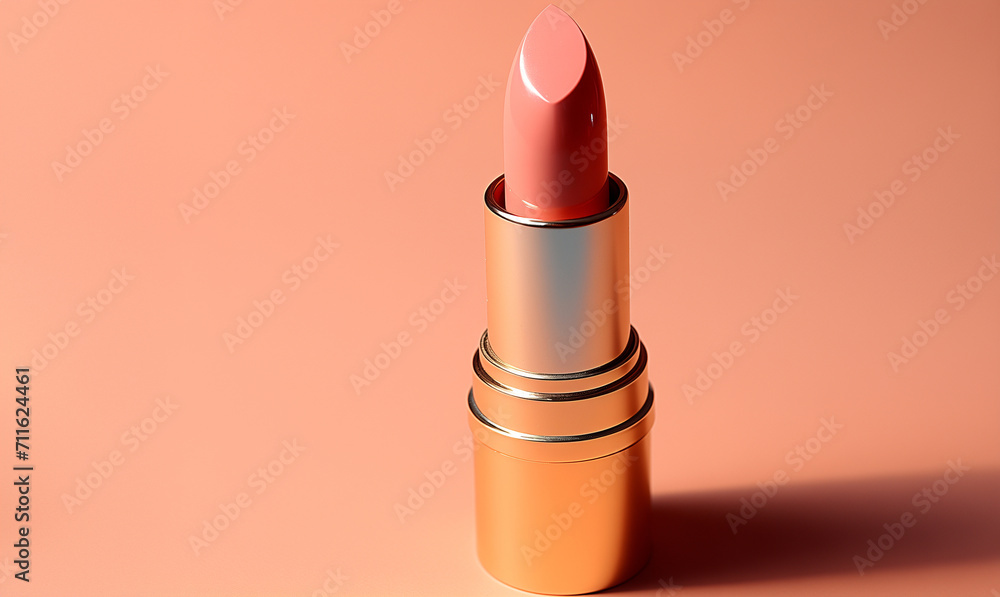 Nude peach lipstick with a minimalistic coral backdrop. Advertising image for a cosmetics brand. Website banner with copy space for a beauty site. Lifestyle concept.
Nude peach lipstick with a minimalistic coral backdrop. Advertising image for a cosmetics brand. Website banner with copy space for a beauty site. Lifestyle concept.