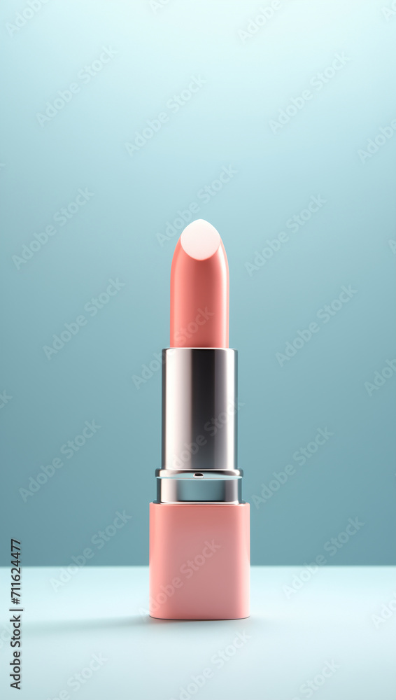 Nude peach lipstick with a minimalistic blue backdrop. Advertising image for a cosmetics brand. Website banner with copy space for a beauty site. Lifestyle concept.
Nude peach lipstick with a minimalistic blue backdrop. Advertising image for a cosmetics brand. Website banner with copy space for a beauty site. Lifestyle concept.