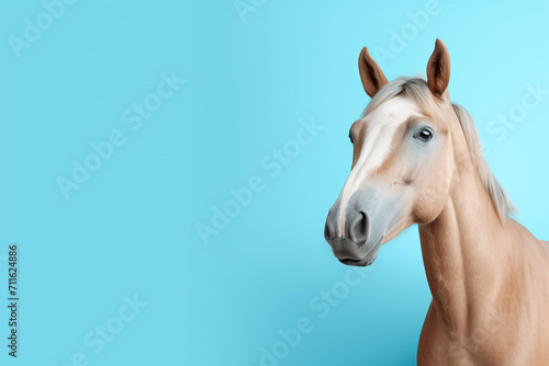 horse on blue background  copy space for text