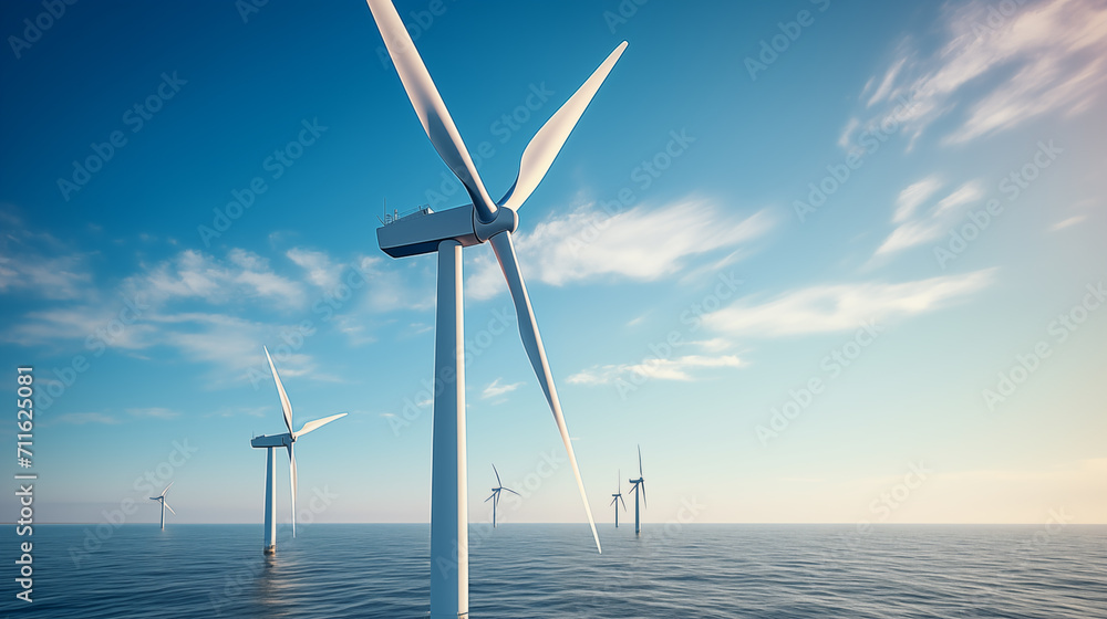 Offshore Wind Turbines Standing Majestically at Sea,Sustainable concept