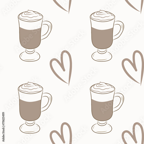 Vector pattern of coffee, hearts