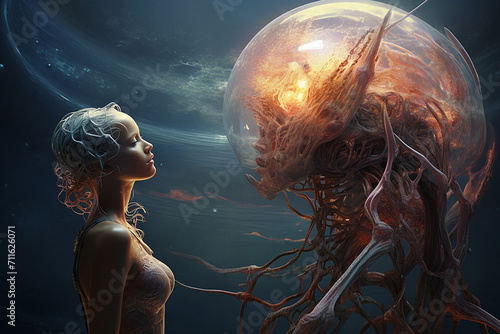 Artwork that illustrate potential  emotions surrounding humanity's first contact with alien life