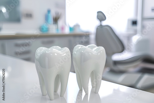 3D dental models on table in a modern clinic  dental care concept. Clear teeth replicas on a dental office  professional dental services. Dental materials for educational and professional use