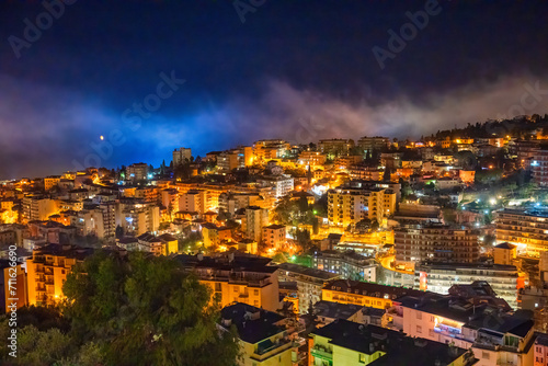Night aerial view of the beautiful city of Sanremo, Italy