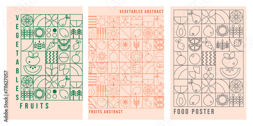 Geometric modern outline poster.  Abstract nature vegetables fruits Bauhaus