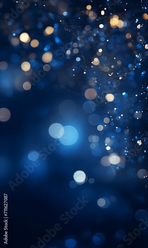 Abstract blue background with bokeh lights and glitter