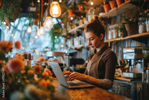 Wallpaper Mural A beautiful female business owner runs a successful online business and small store business. Torontodigital.ca