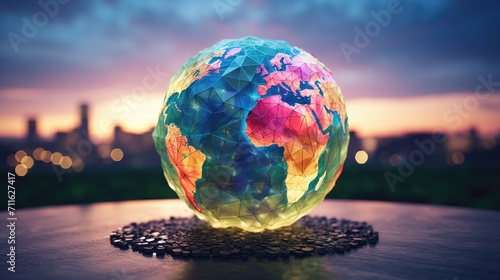 Polygonal style globe. Digital global map of the Earth. Grid. The business concept. Illustration for advertising, marketing or presentation.