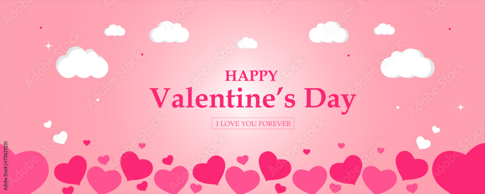 Happy valentine's day pink background. Paper cut romance love heart concept illustration vector design
