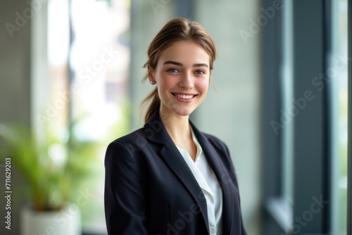 Cheerful trendy business woman posing in a modern office