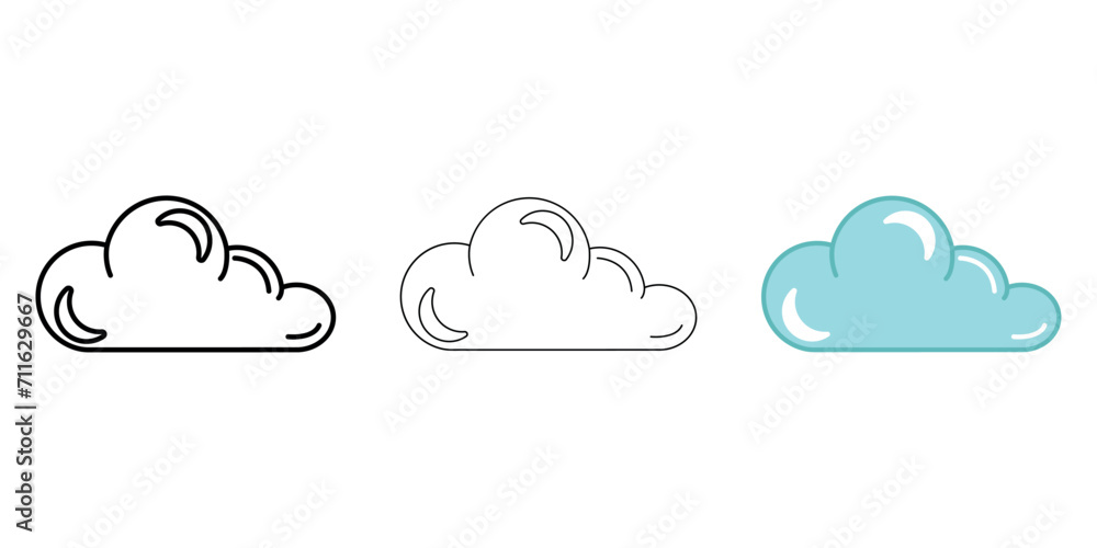Fototapeta premium Cloud Weather Icon vector image on white background. Three icons thick, thin, colored outline. Can be used for mobile apps, web apps and print media