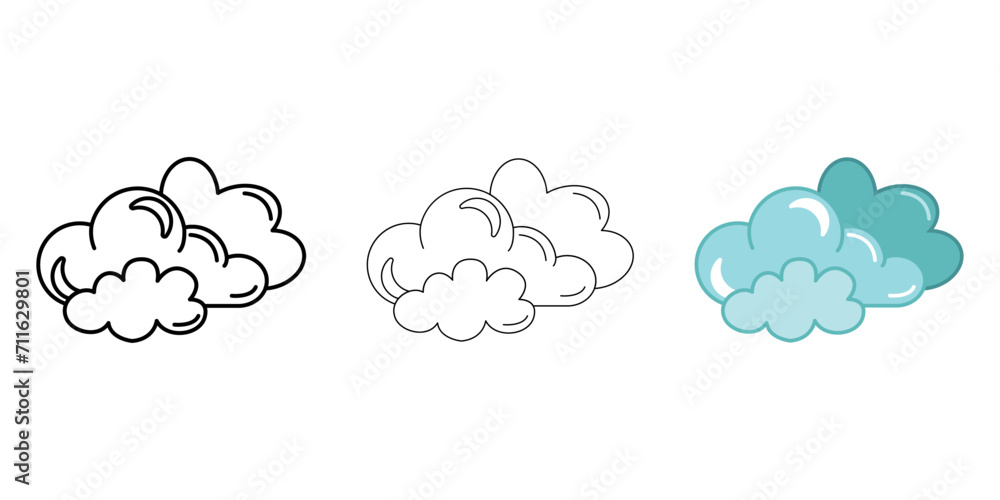 Clouds Weather Icon vector image on white background. Three icons thick, thin, colored outline. Can be used for mobile apps, web apps and print media Clouds Weather Icon vector image on white background. Three icons thick, thin, colored outline. Can be used for mobile apps, web apps and print media