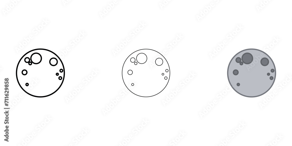 Full moon Weather Icon vector image on white background. Three icons thick, thin, colored outline. Can be used for mobile apps, web apps and print media