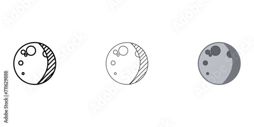 Waning moon Weather Icon vector image on white background. Three icons thick, thin, colored outline. Can be used for mobile apps, web apps and print media