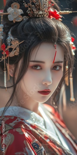 Woman in the Goddess Ancient Japan Beauty Style - Beautiful Goddess Girl Background created with Generative AI Technology