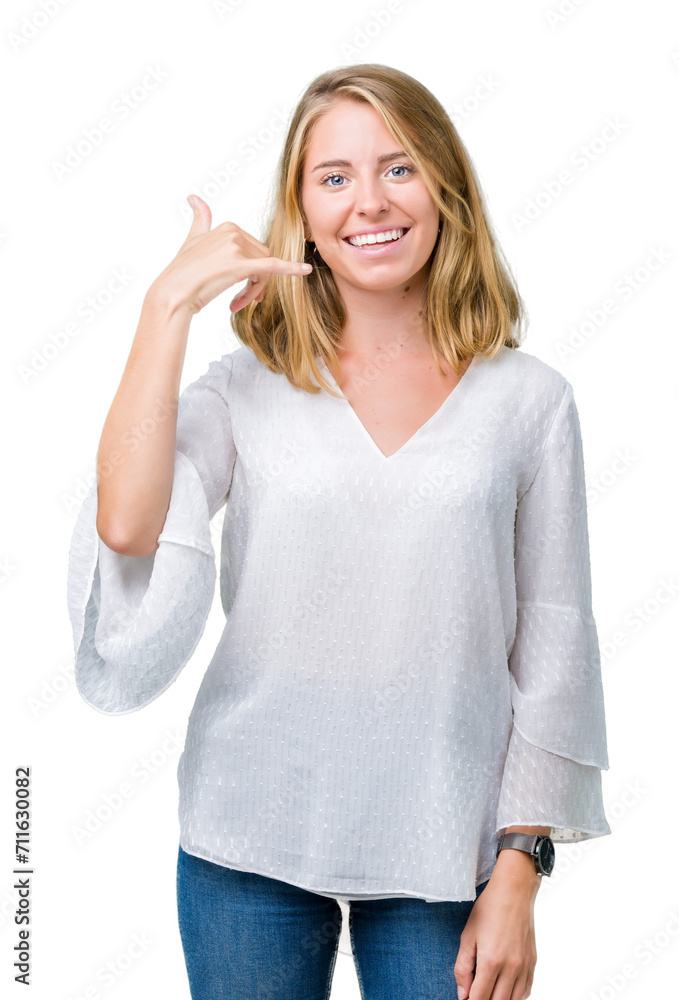 Beautiful young elegant woman over isolated background smiling doing phone gesture with hand and fingers like talking on the telephone. Communicating concepts. Beautiful young elegant woman over isolated background smiling doing phone gesture with hand and fingers like talking on the telephone. Communicating concepts.